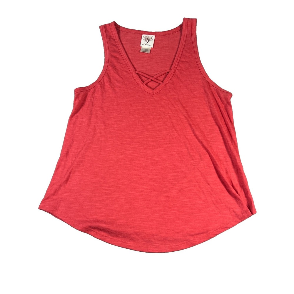SELF ESTEEM Womens Pink V-Neck Lattice Front Tank Top Size Medium
